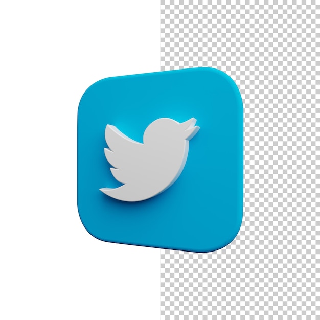 Icona Twitter renderizzata in 3D ad alta risoluzione su uno sfondo trasparente