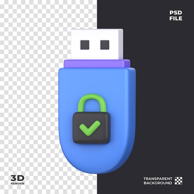 Icona USB Drive Security 3D perfetta per il tema della sicurezza informatica