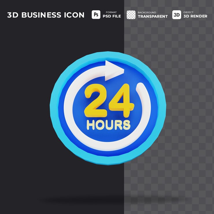 PSD ícone 3d 24 horas com fundo transparente para negócios