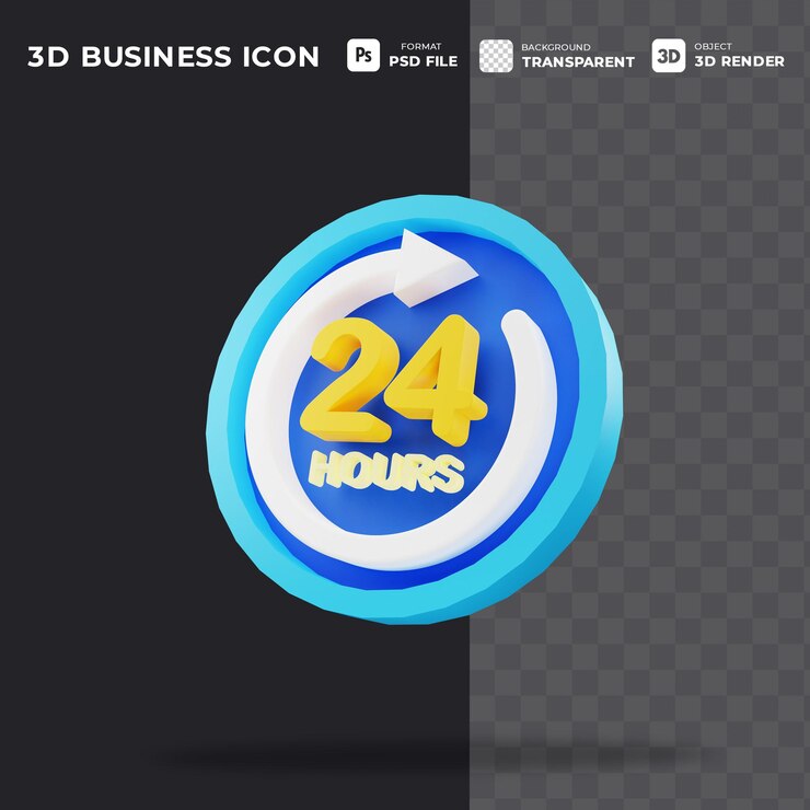 PSD ícone 3d 24 horas com fundo transparente para negócios