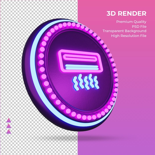 PSD Ícone 3d ar-condicionado sinal de néon do hotel renderizando a vista esquerda