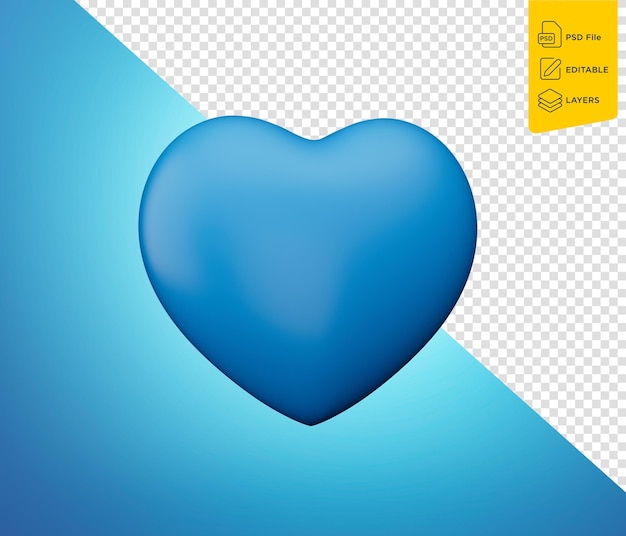 ícone 3d azul do coração isolado na ilustração 3d do fundo branco