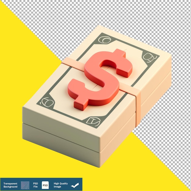 PSD icône 3d d'un billet d'un dollar simple dessin animé pixel vectoriel fond transparent png psd