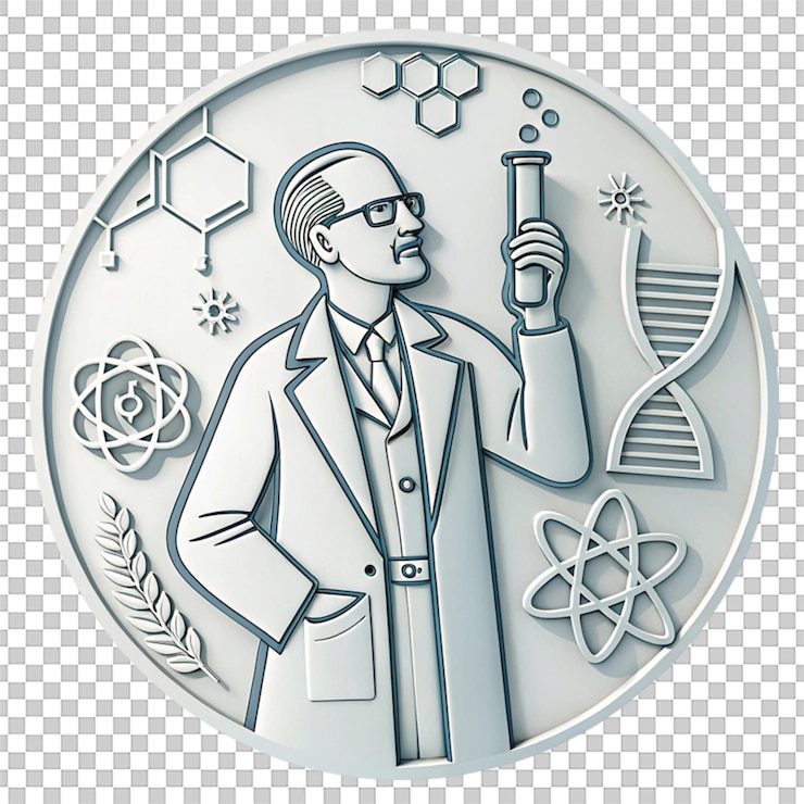 PSD icône 3d de biochimiste avec un design complexe isolé sur fond blanc pour des visuels de science de laboratoire
