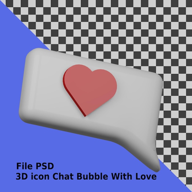 Ícone 3d bolha de bate-papo com amor