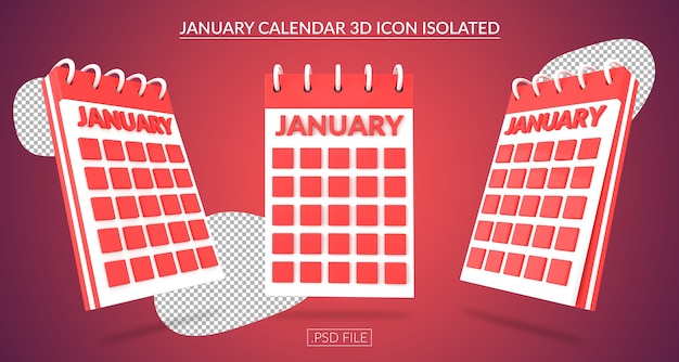 PSD icône 3d de calendrier janvier isolé