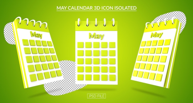 PSD icône 3d de calendrier mai isolé