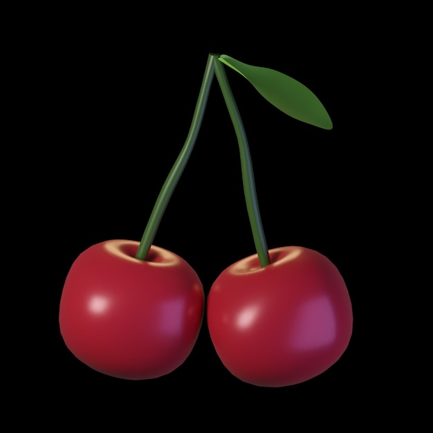 Icône 3D cerise sur fond noir