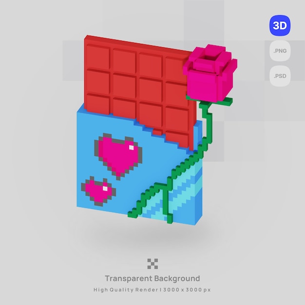 Icône 3d Chocolat Saint Valentin Amour Voxel Illustration Concept Icône