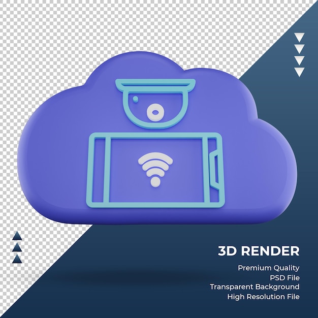 L'icône 3D cloud internet signe de vidéosurveillance mobile rendu vue de face