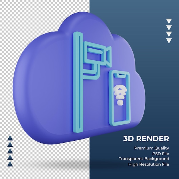 L'icône 3D cloud internet signe de vidéosurveillance rendu vue de gauche