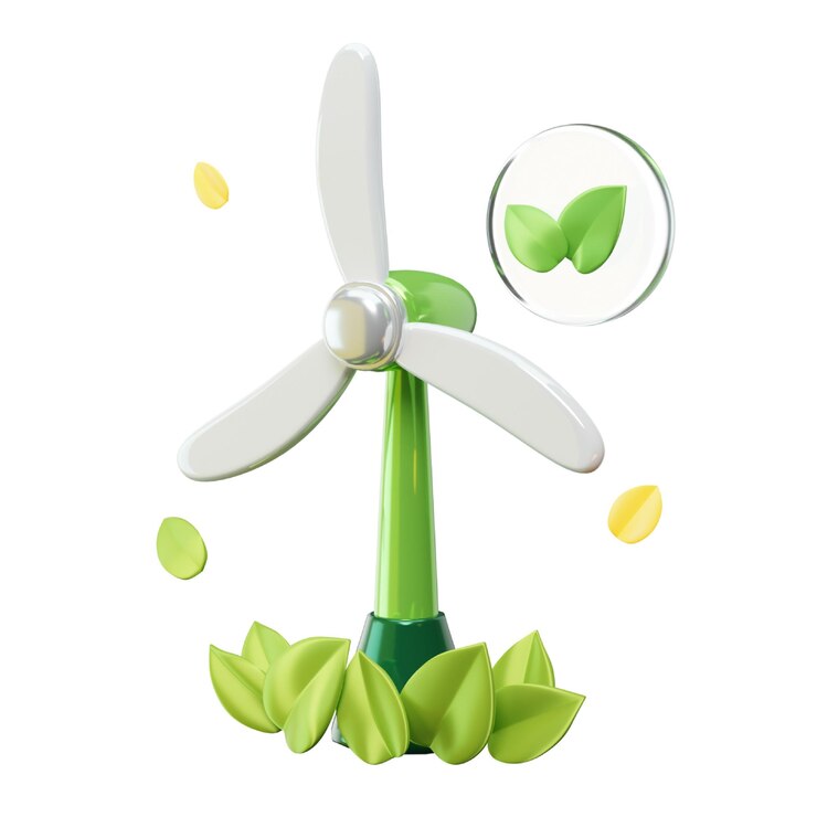 PSD icône 3d de couleur verte de l'énergie éolienne pour l'écologie de l'environnement