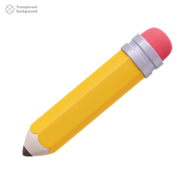 PSD icône 3d crayon jaune avec une gomme rouge