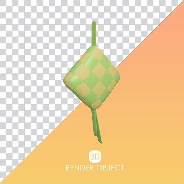 Icône 3D cuit à la vapeur riz en forme de losange ramadhan illustration de rendu