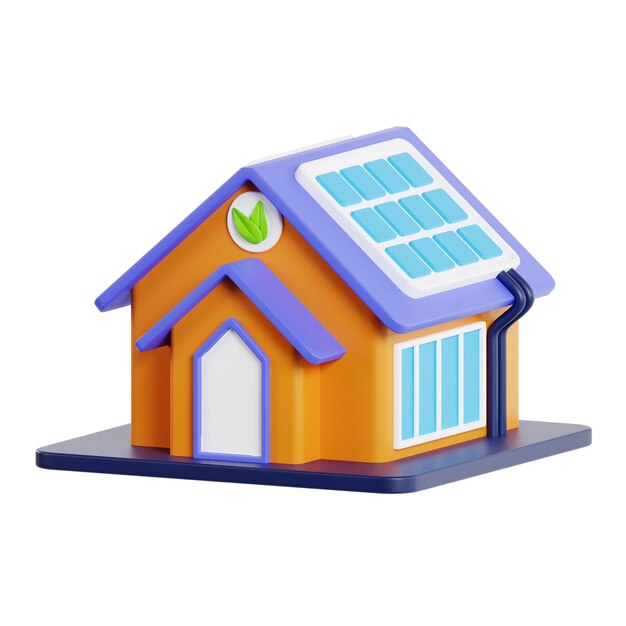 ícone 3d da casa do painel solar Painéis solares no telhado da casa moderna Clean Energy House