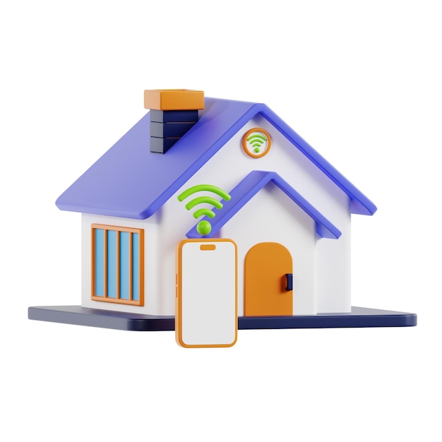 ícone 3d de casa inteligente Conceito de sistema de casa inteligente Internet das coisas casa e rede muito inteligentes