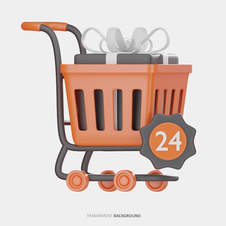 PSD ícone 3d de compras 24 horas