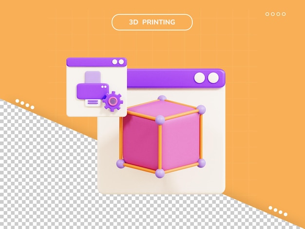 Ícone 3d de configuração de impressão