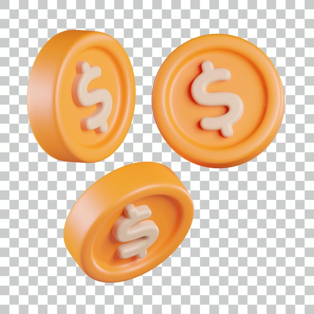 Ícone 3D de economia de moedas de dólar