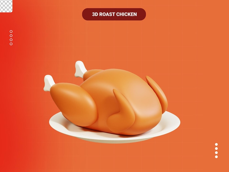 PSD ícone 3d de frango assado