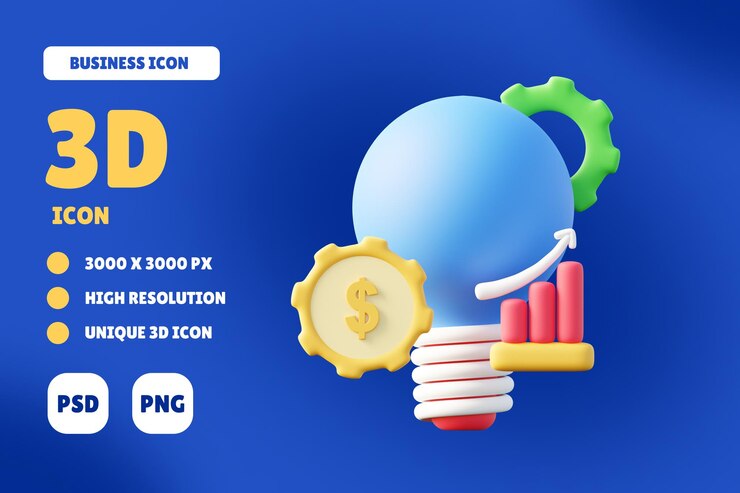 Ícone 3D de inovação em negócios e finanças