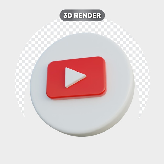 Ícone 3d de mídia social isolado do lado direito do youtube