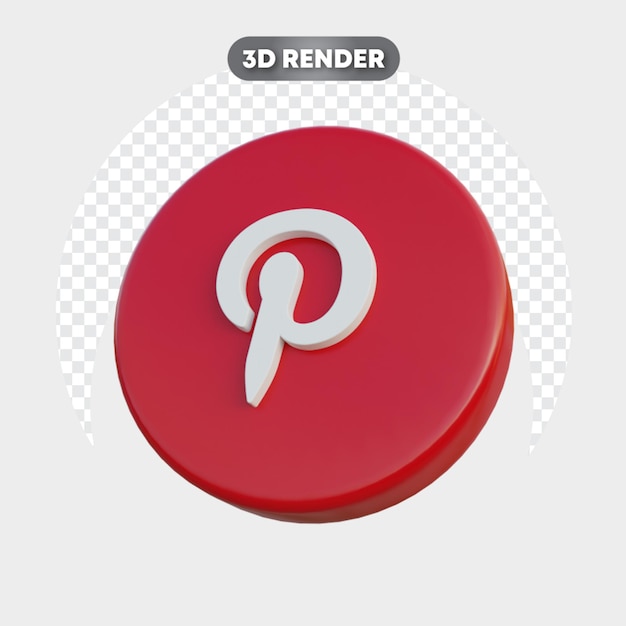 Ícone 3d de mídia social isolado pinterest do lado direito