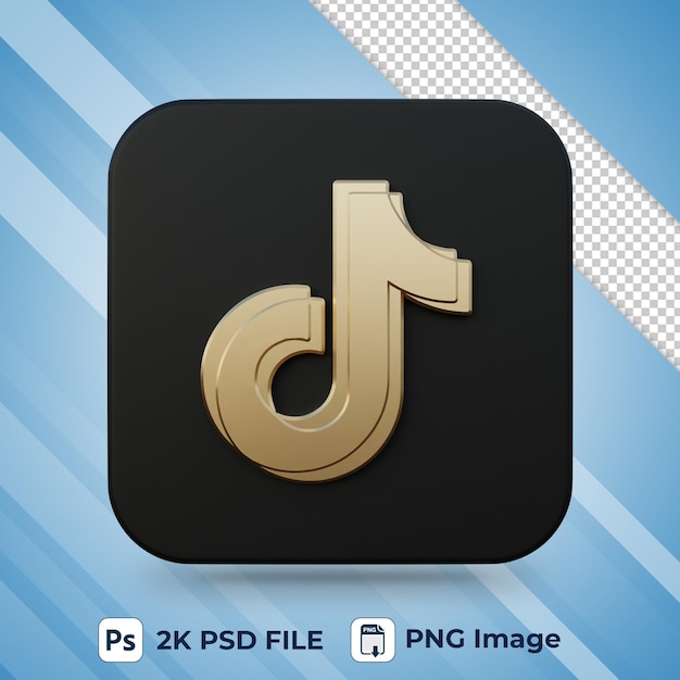 Ícone 3d de mídia social preta e dourada do tiktok para design de interface do usuário