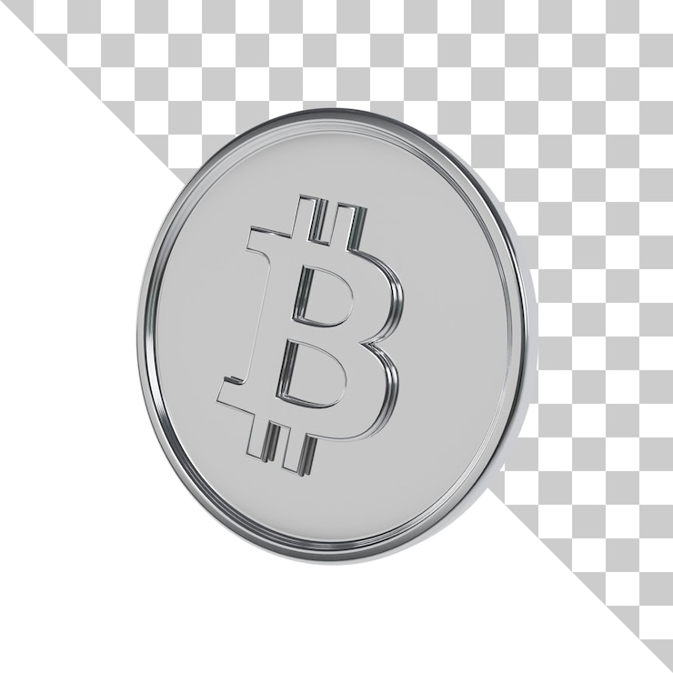 PSD ícone 3d de moeda de prata bitcoin