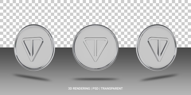 PSD Ícone 3d de moeda de prata de toncoin