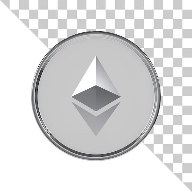 PSD Ícone 3d de moeda de prata ethereum