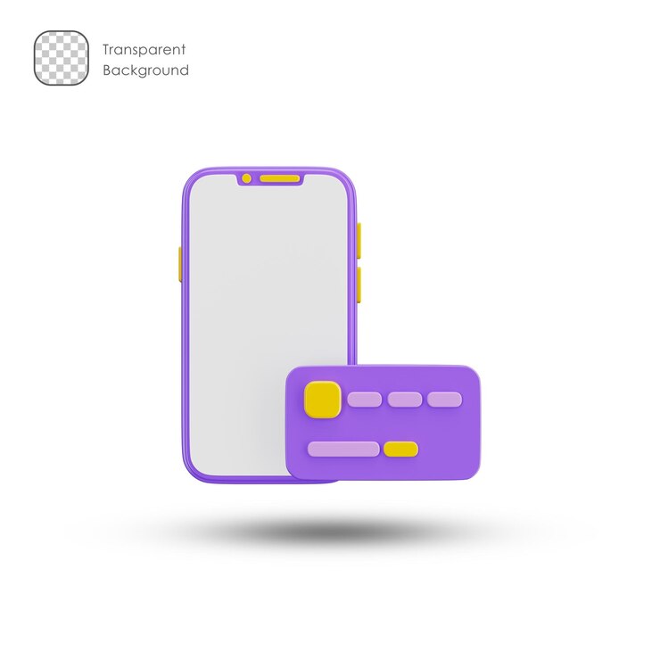 PSD ícone 3d de pagamento com cartão de crédito do smartphone em fundo transparente. símbolo 3d de pagamento e sinal.