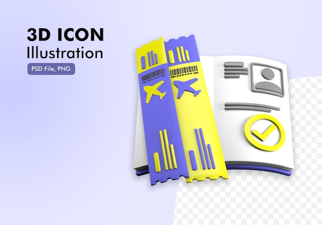 ícone 3d de passaporte aprovado