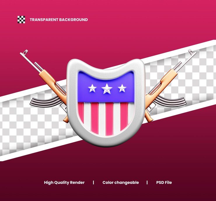 PSD ícone 3d de rifle com bandeira dos estados unidos