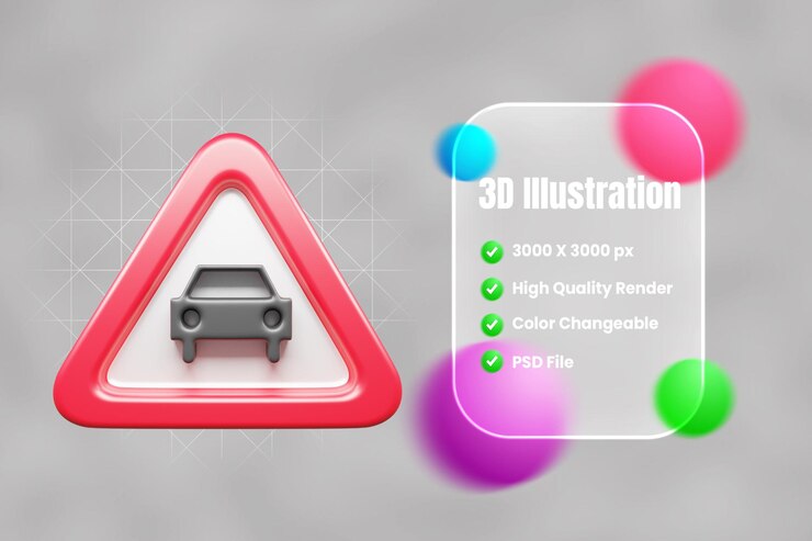 PSD ícone 3d de sinal de trânsito e símbolo ou ícone de sinal de estrada 3d