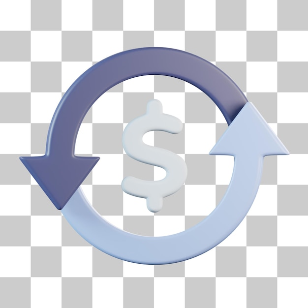 Ícone 3d de sincronização de moeda dólar