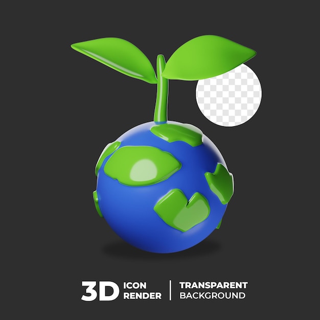 Ícone 3d de terra e planta