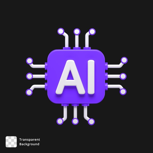 PSD Ícone 3d de um chip de ia