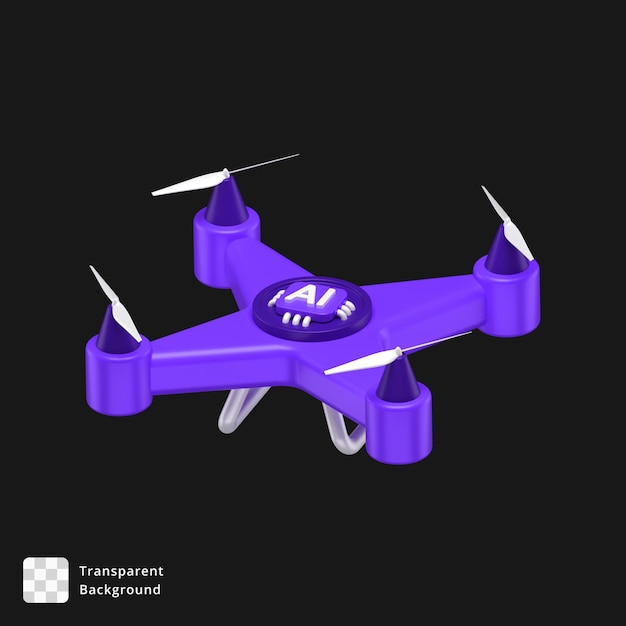 PSD Ícone 3d de um drone controlado por ia