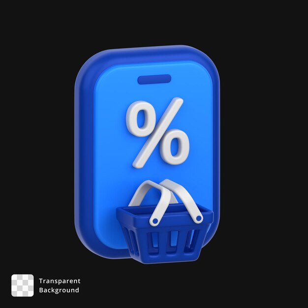 Ícone 3D de uma compra móvel com desconto