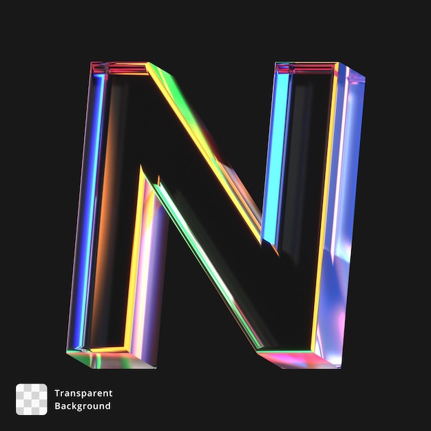 Ícone 3D de uma letra de vidro N