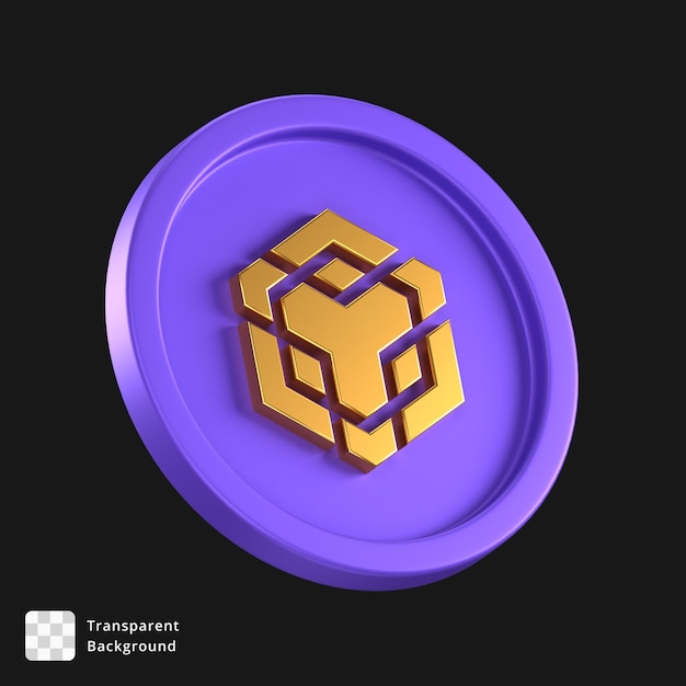 Ícone 3d de uma moeda roxa com logotipo dourado da bnb no centro