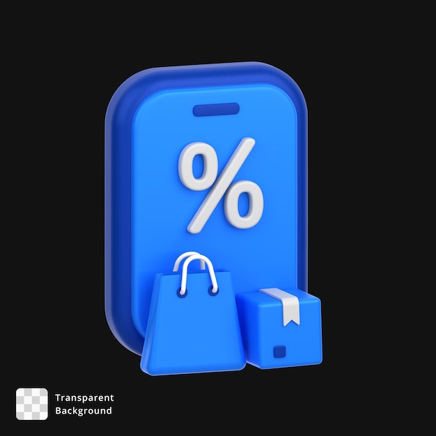 Ícone 3D de uma venda de compras em um telefone móvel