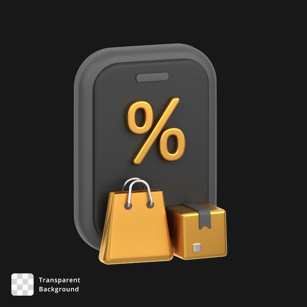 Ícone 3D de uma venda de compras em um telefone móvel
