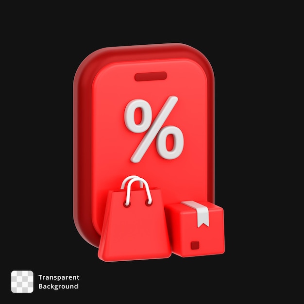 Ícone 3D de uma venda de compras em um telefone móvel