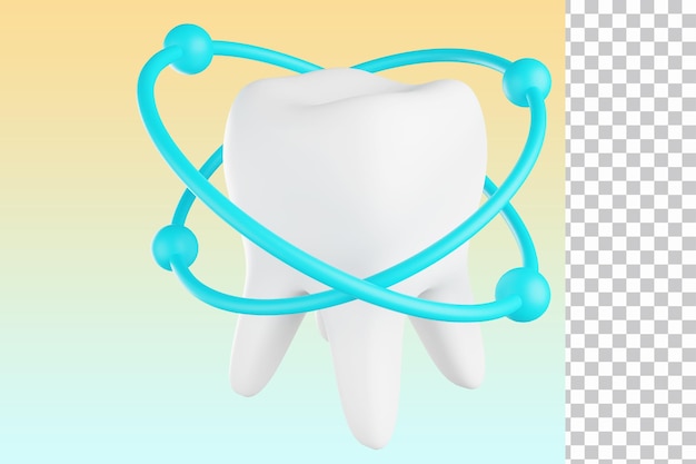icône 3d avec une dent blanche avec des cercles de protection bleus