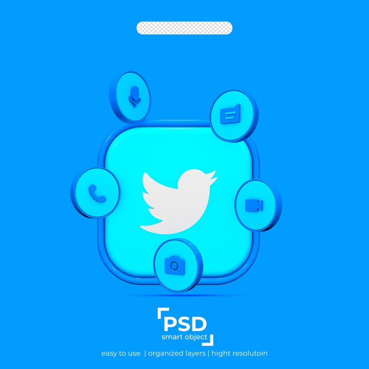 PSD icone 3d di twitter con elemento