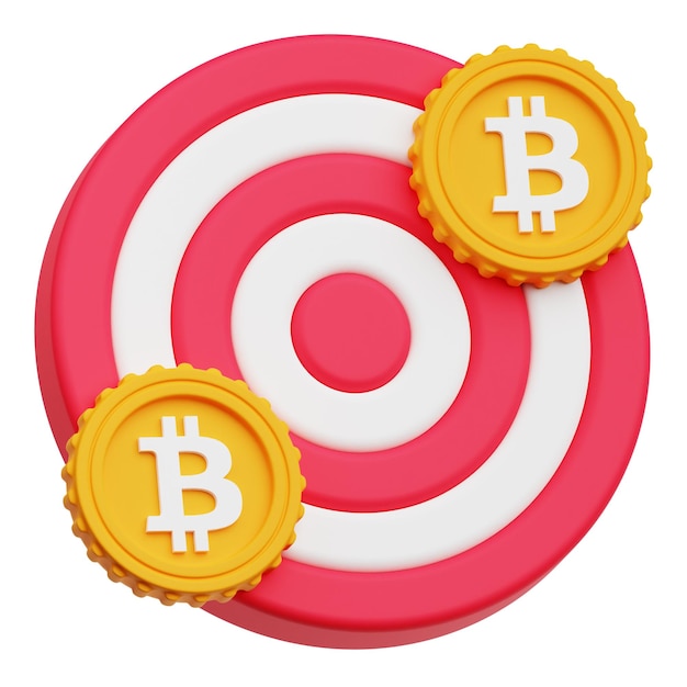 Ícone 3D do alvo Bitcoin isolado no fundo branco