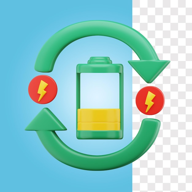PSD Ícone 3d do ciclo da bateria