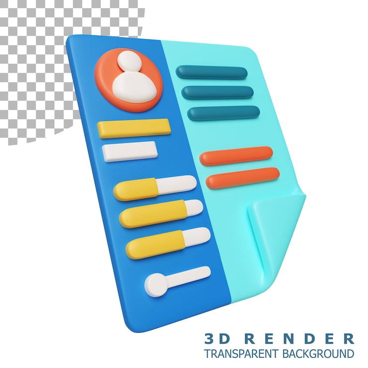 PSD ícone 3d do curriculum vitae